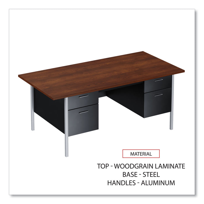Double Pedestal Steel Desk, 72" x 36" x 29.5", Mocha/Black, Chrome-Plated Legs