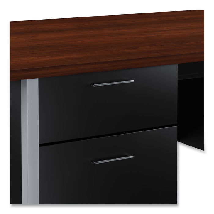 Double Pedestal Steel Desk, 72" x 36" x 29.5", Mocha/Black, Chrome-Plated Legs
