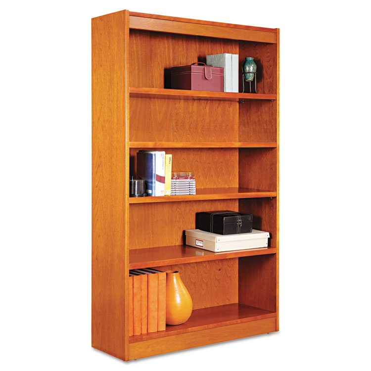 Square Corner Wood Bookcase Five Shelf, Deep Shelves Bookcase Wood