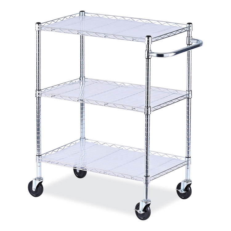 Alera®Three-Shelf Wire Cart with Liners, Metal, 3 Shelves, 600 lb Capacity,  34.5″ x 18″ x 40″, Silver – Alera Details