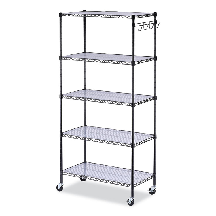 Alera®5-Shelf Wire Shelving Kit with Casters and Shelf Liners, 36w